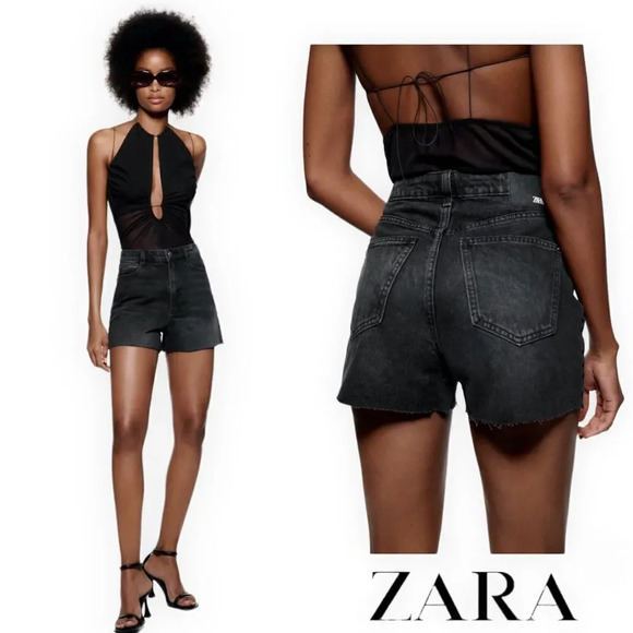 ZARA | Black | HIGH RISE DENIM SHORTS - Picture 1 of 11